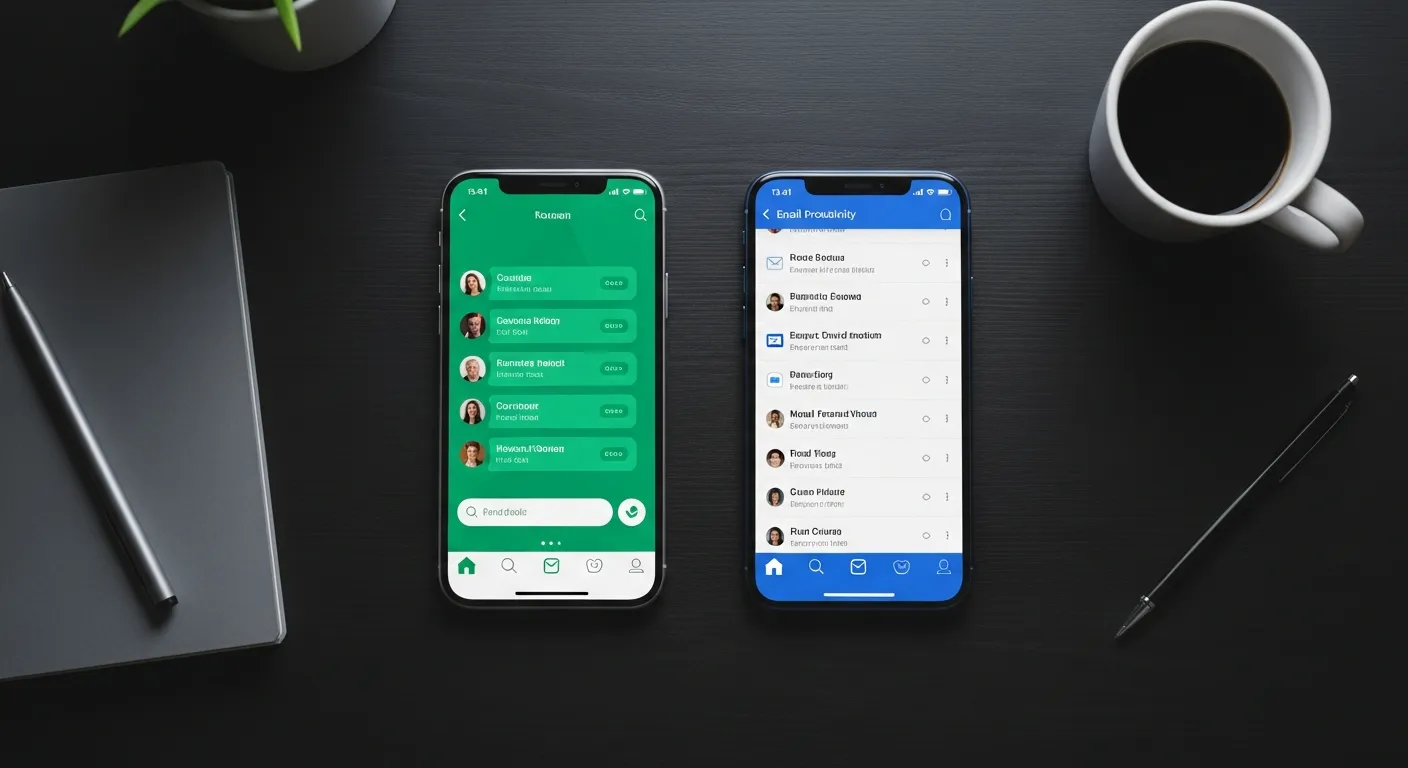 Twee smartphones met ChatGPT en Microsoft Copilot naast elkaar op een bureau